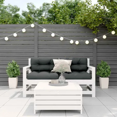 Salon de jardin 3 pcs avec coussins blanc bois de pin massif