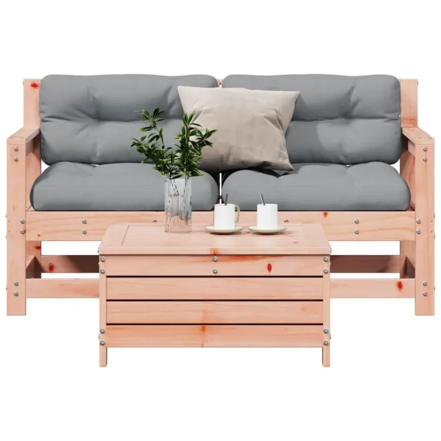 Salon de jardin 3 pcs avec coussins bois massif douglas