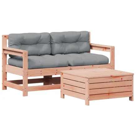 Salon de jardin 3 pcs avec coussins bois massif douglas 2
