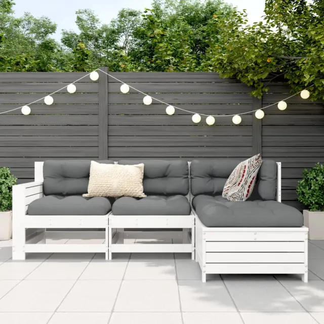 Salon de jardin 4 pcs blanc bois de pin massif