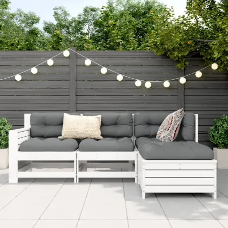 Salon de jardin 4 pcs blanc bois de pin massif