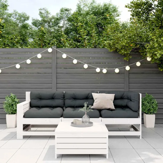 Salon de jardin 4 pcs avec coussins blanc bois de pin massif