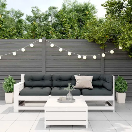Salon de jardin 4 pcs avec coussins blanc bois de pin massif