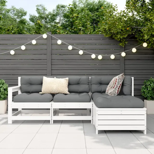 Salon de jardin 4 pcs blanc bois de pin massif