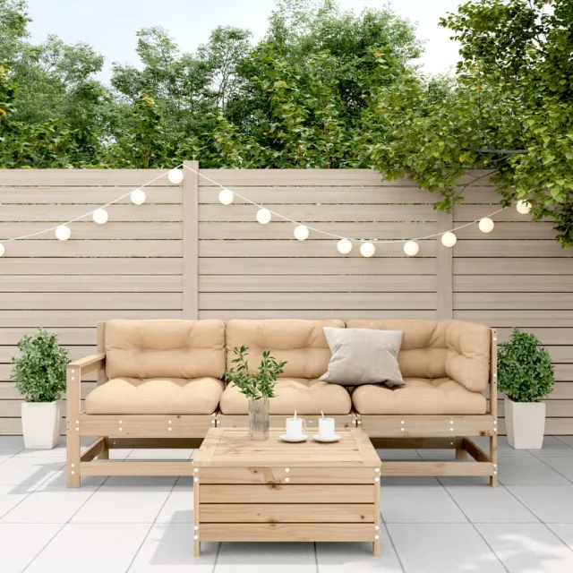 Salon de jardin 4 pcs avec coussins Bois de pin massif