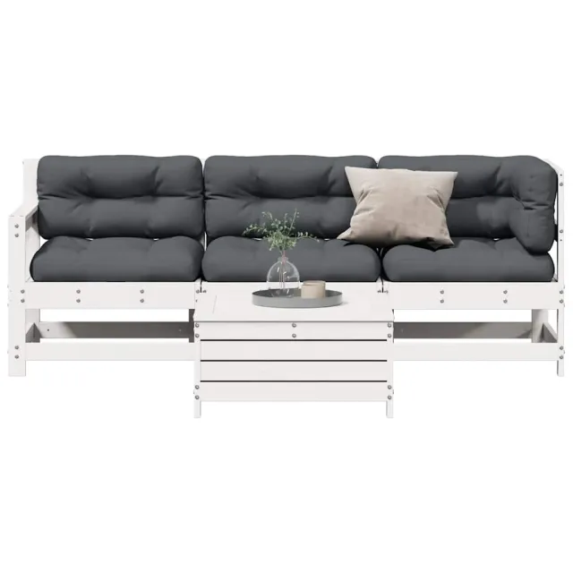 Salon de jardin 4 pcs avec coussins blanc bois de pin massif