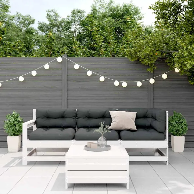 Salon de jardin 4 pcs avec coussins blanc bois de pin massif