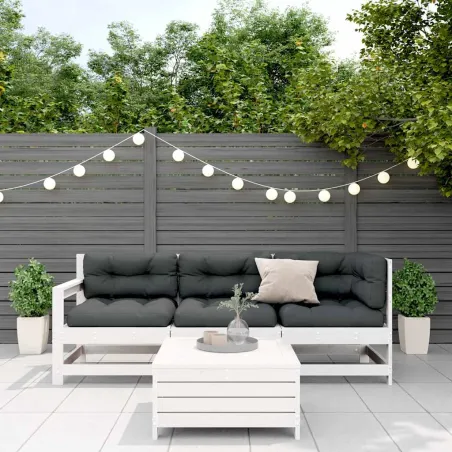 Salon de jardin 4 pcs avec coussins blanc bois de pin massif