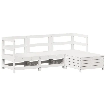 Salon de jardin 4 pcs blanc bois de pin massif 2