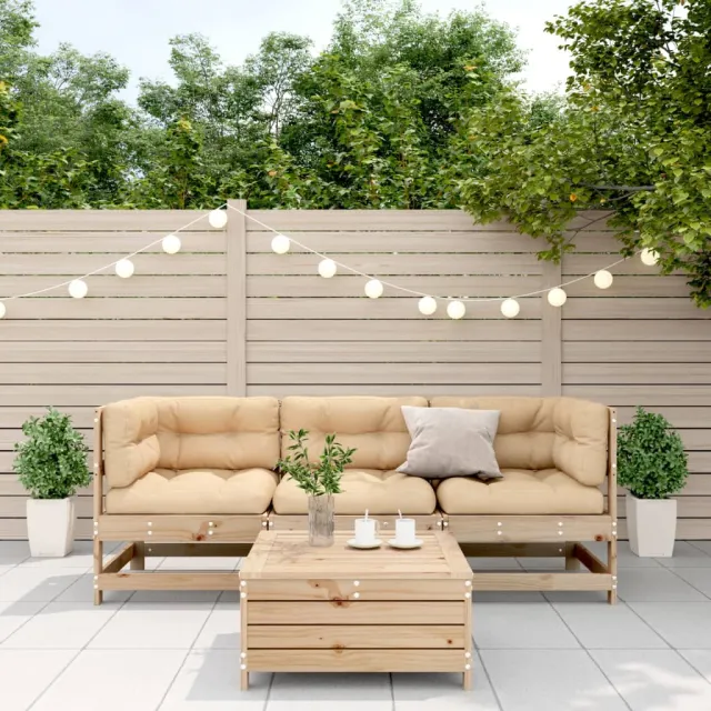 Salon de jardin 4 pcs avec coussins Bois de pin massif
