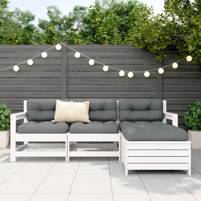 Salon de jardin 4 pcs blanc bois de pin massif