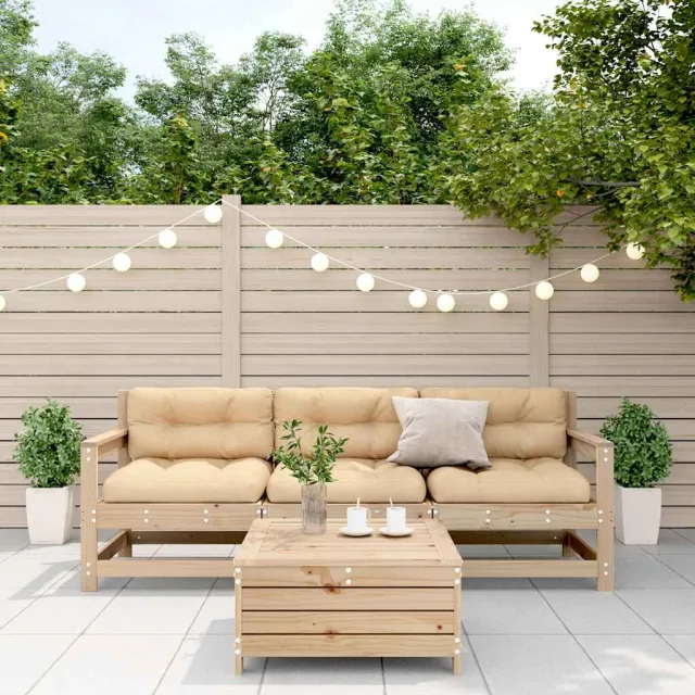 Salon de jardin 4 pcs avec coussins Bois de pin massif