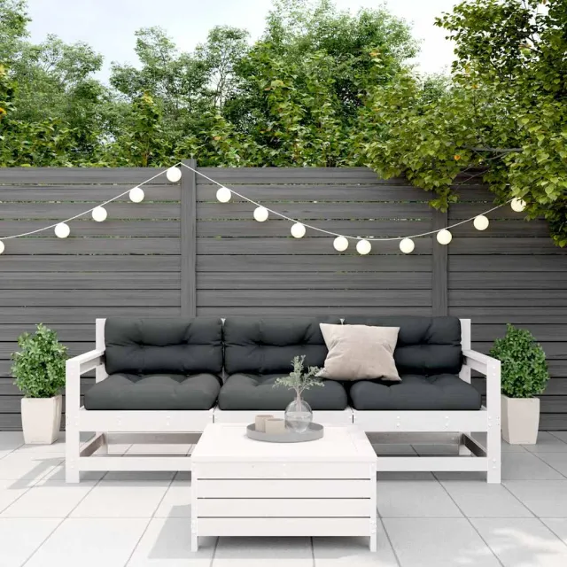Salon de jardin 4 pcs avec coussins blanc bois de pin massif