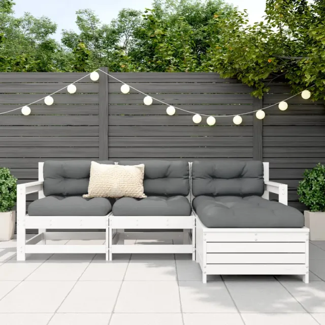 Salon de jardin 4 pcs blanc bois de pin massif