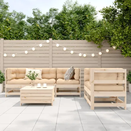 Salon de jardin 6 pcs bois de pin massif