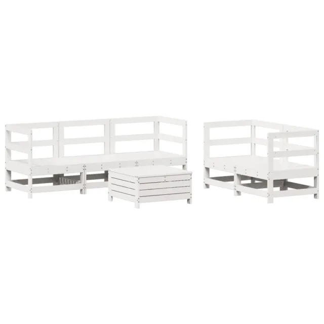 Salon de jardin 6 pcs blanc bois de pin massif