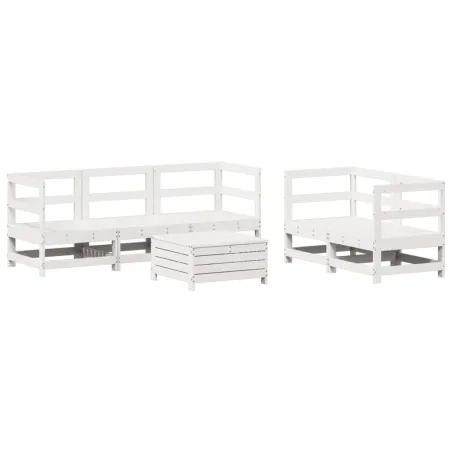 Salon de jardin 6 pcs blanc bois de pin massif