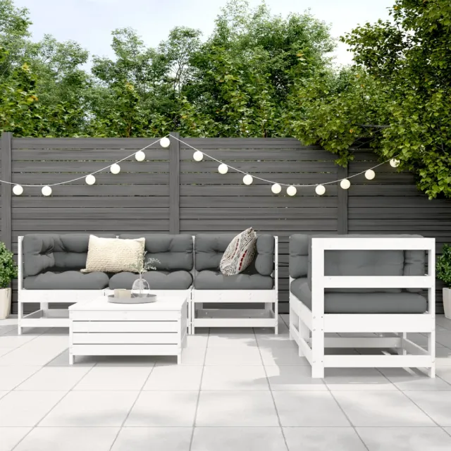 Salon de jardin 6 pcs blanc bois de pin massif