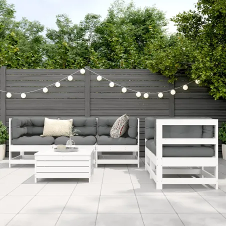 Salon de jardin 6 pcs blanc bois de pin massif