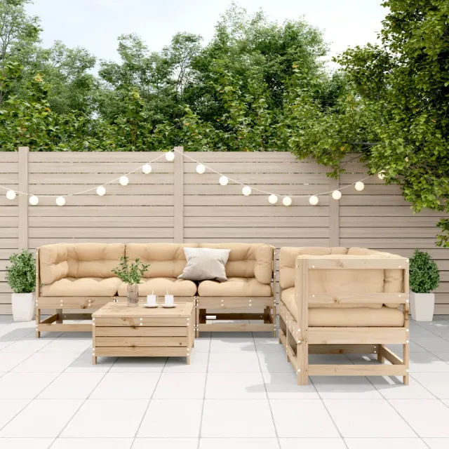 Salon de jardin 6 pcs avec coussins Bois de pin massif
