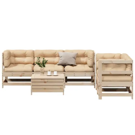 Salon de jardin 6 pcs avec coussins Bois de pin massif