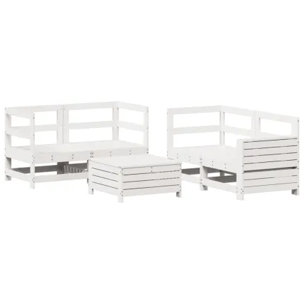Salon de jardin 5 pcs blanc bois massif de pin 2