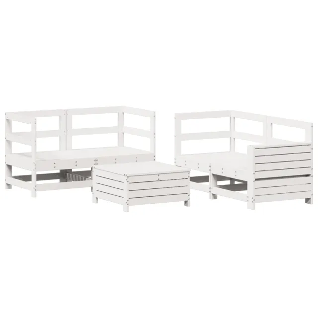Salon de jardin 5 pcs blanc bois massif de pin