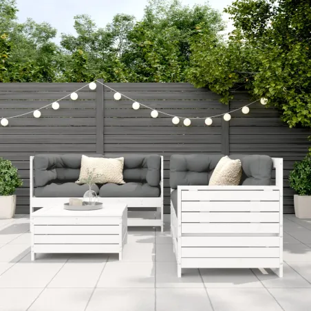 Salon de jardin 5 pcs blanc bois massif de pin