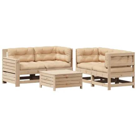 Salon de jardin 5 pcs avec coussins Bois de pin massif 2