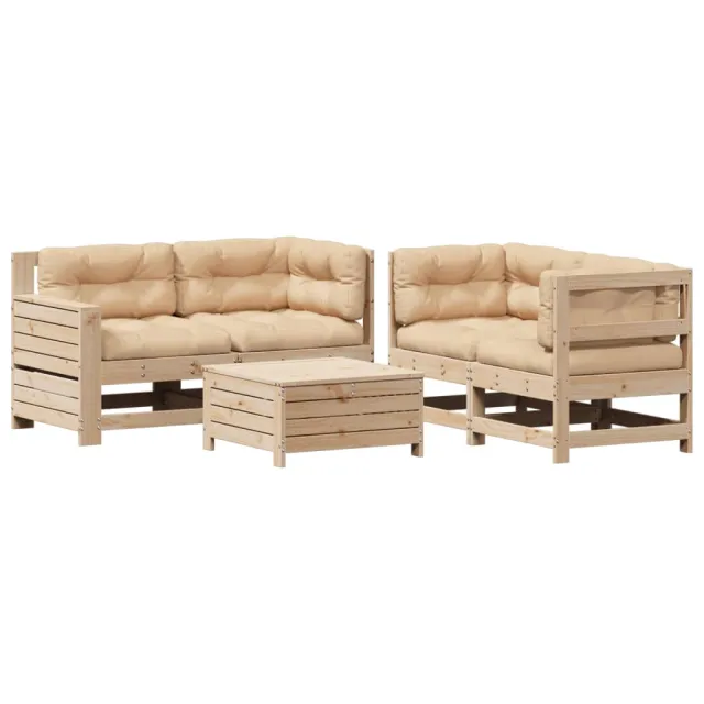 Salon de jardin 5 pcs avec coussins Bois de pin massif