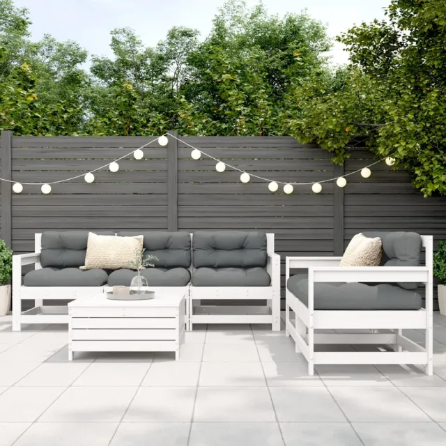 Salon de jardin 6 pcs blanc bois de pin massif