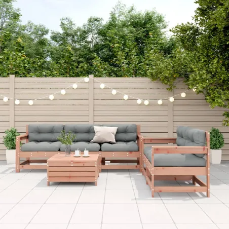 Salon de jardin 6 pcs avec coussins bois massif Douglas