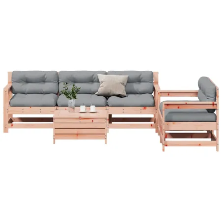 Salon de jardin 6 pcs avec coussins bois massif Douglas