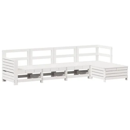 Salon de jardin 5 pcs blanc bois massif de pin 2