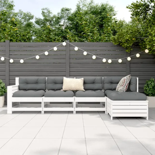 Salon de jardin 5 pcs blanc bois massif de pin