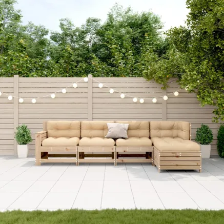 Salon de jardin 5 pcs avec coussins Bois de pin massif