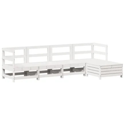 Salon de jardin 5 pcs blanc bois massif de pin 2
