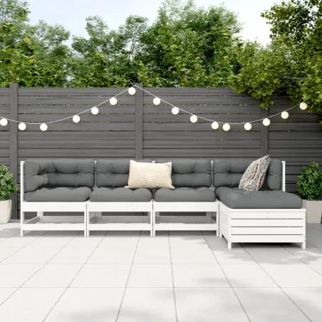Salon de jardin 5 pcs blanc bois massif de pin