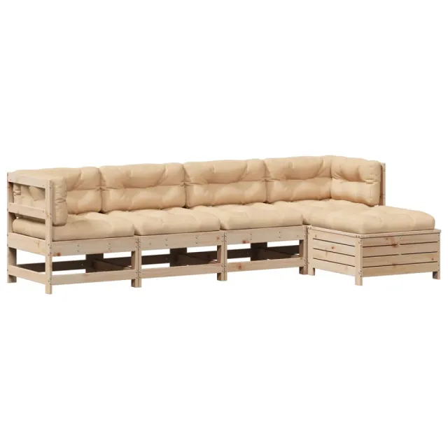 Salon de jardin 5 pcs avec coussins Bois de pin massif