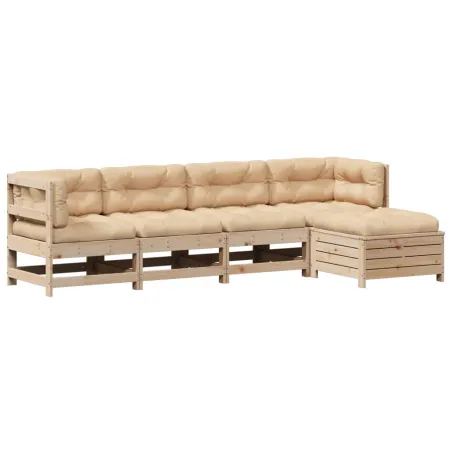 Salon de jardin 5 pcs avec coussins Bois de pin massif