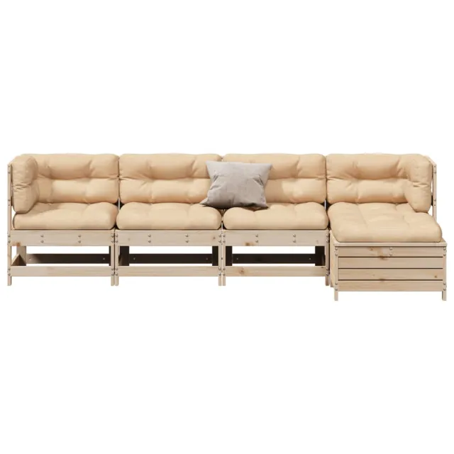 Salon de jardin 5 pcs avec coussins Bois de pin massif