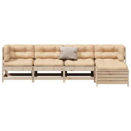 Salon de jardin 5 pcs avec coussins Bois de pin massif
