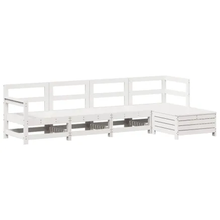 Salon de jardin 5 pcs blanc bois massif de pin 2