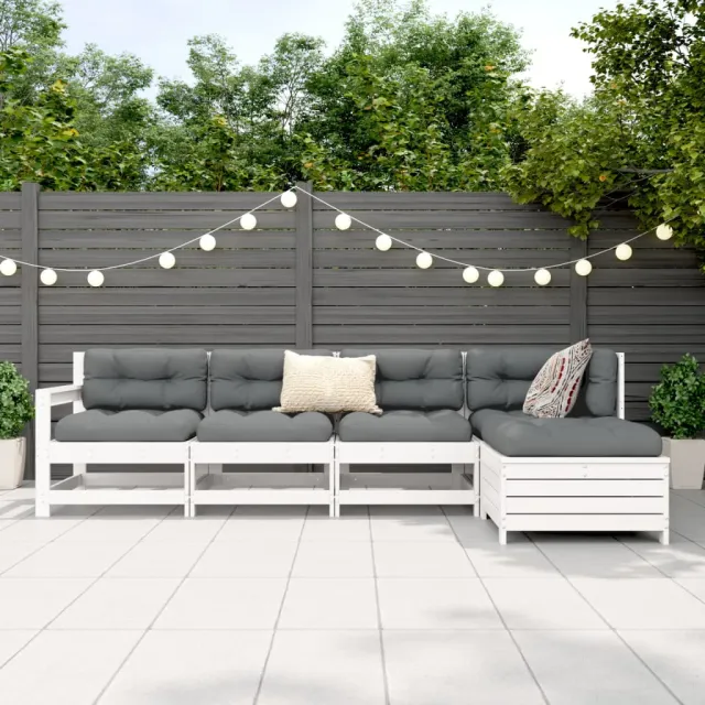 Salon de jardin 5 pcs blanc bois massif de pin