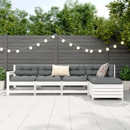 Salon de jardin 5 pcs blanc bois massif de pin