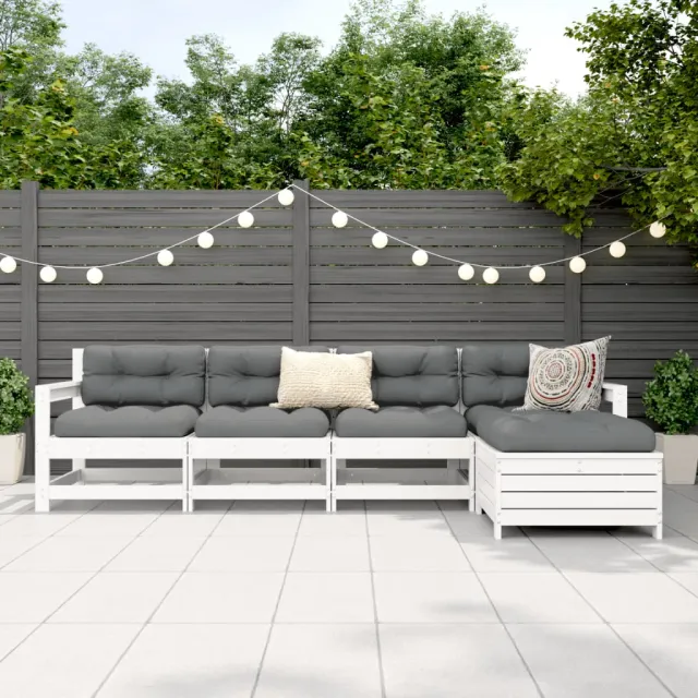 Salon de jardin 5 pcs blanc bois massif de pin