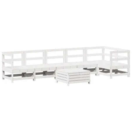 Salon de jardin 7 pcs blanc bois de pin massif