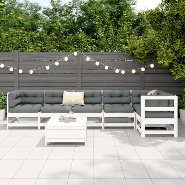 Salon de jardin 7 pcs blanc bois de pin massif