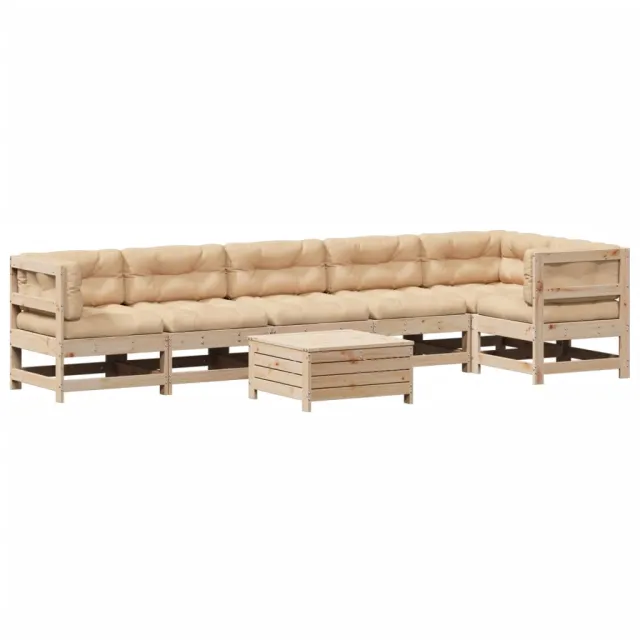 Salon de jardin 7 pcs avec coussins Bois de pin massif