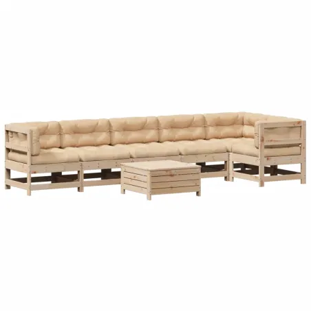 Salon de jardin 7 pcs avec coussins Bois de pin massif